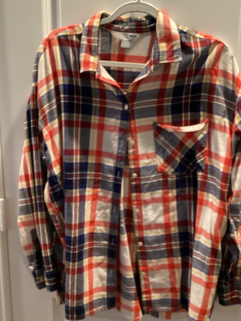 Old Navy Fabulous Flannel Red, Navy & Cream Plaid Button-Down Shirt sz XL in EUC